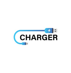 Charger Typography with USB Cable , Creative Tech Concept