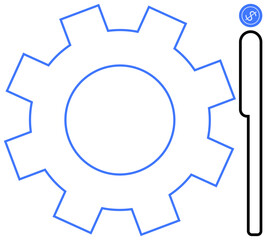 Large gear outline paired with minimalist magnifying glass emphasizes innovation, analysis, process optimization, and exploration. Ideal for technology, industry, problem-solving, strategy