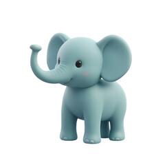 A light blue cartoon elephant with big ears and a raised trunk on a black background standing still