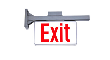 essential emergency exit sign illuminated red lettering, clear , 3d model, isolated on transparent background