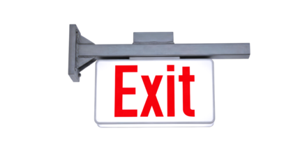essential emergency exit sign illuminated red lettering, clear , 3d model, isolated on transparent background