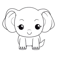Fototapeta premium A black and white drawing of a baby Elephant coloring page illustration.