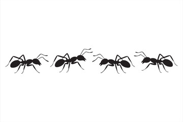 Black Ant Silhouette Vector Icons on White Background