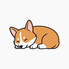 Obraz premium Cute Sleeping Pembroke Welsh Corgi Cartoon Illustration.