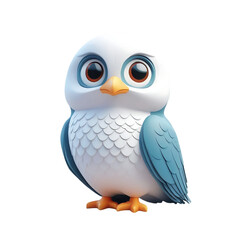 Obraz premium Illustration of a cartoon bird with white and blue feathers standing on a black background looking forward