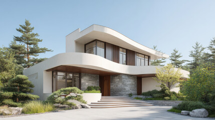 Fototapeta premium stunning luxury mansion exterior designed with organic shapes and natural materials