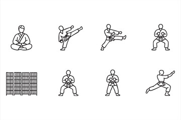 Martial Arts Vector Symbols of Karate Athletes Fighting and Training