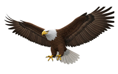 Obraz premium A majestic bald eagle soaring with wings spread wide against a stark black background in vibrant detail