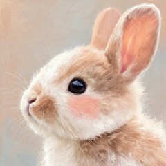 Obraz premium Cute fluffy bunny with soft fur gazing curiously against a pastel background in a serene setting