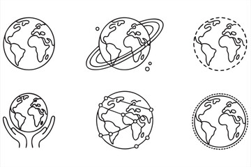 Line Art Icons of Earth Globe for Ecology Travel and Global Business