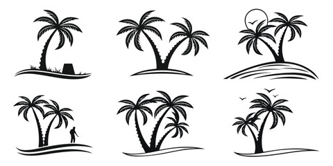 Fototapeta premium coastal-palm-tree-line-icons-set---6-minimalist-ic