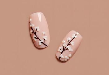 Peach Floral Nail Art on the pink color background