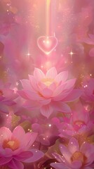 Romantic Fortune Wallpaper with Lotus, Heart Light, and Cosmic Aura