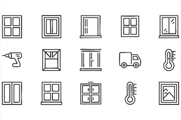 Modern Window and Interior Icons Set for Construction and Renovation Projects