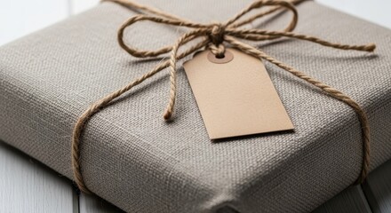 Wrapped Gift with Blank Tag and Natural Twine