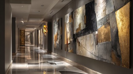 Modern Hotel Corridor with Abstract Art