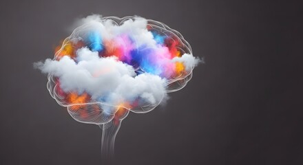 Creative Mind A colorful brain with clouds symbolizing thoughts and ideas