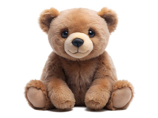 Fototapeta premium Charming brown teddy bear isolated on transparent background sitting upright, looking forward with its soft fur and cute paws, creating a comforting scene