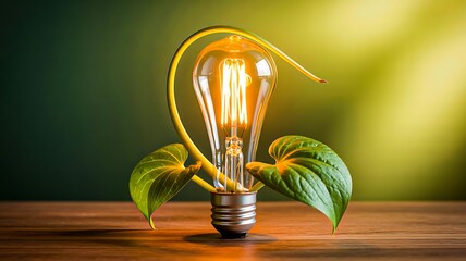 Light bulb with green leaves symbolizing eco energy and sustainable innovation
