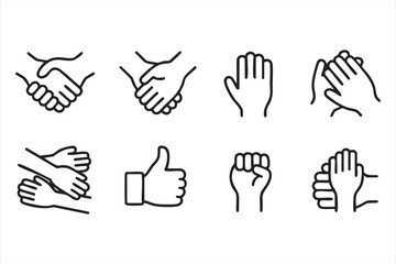 Flat Line Art Icons for Business Agreement Trust and Team Cooperation