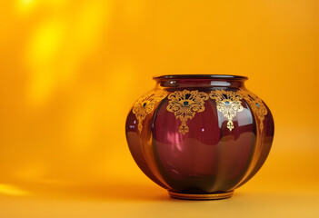 Maroon Color flower vase  on the yellow Background
