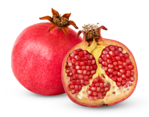 Ripe pomegranate and cut in a half with seeds isolated.