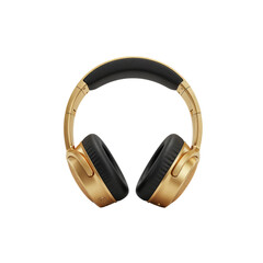 Luxurious gold headphones featuring black earpads and adjustable headband transparent background