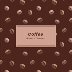 Seamless coffee bean pattern collection. Vector background with roasted beans, brown texture, cafe and barista design. Perfect for packaging, textile, wallpaper, branding and decoration
