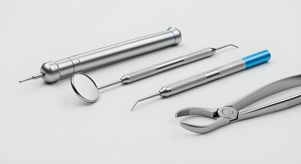 Set of Professional Dental Tools on White Background