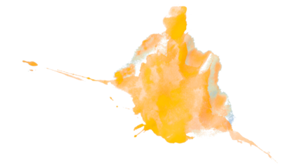 Yellow splash watercolor texture, stains, watercolor drips, watercolor spread on transparent background.