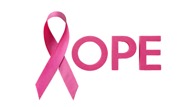 Pink breast cancer awareness ribbon forming hope word symbolizing strength support health care and solidarity isolated on white background