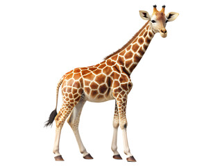 Giraffe standing isolated on transparent background, displaying its unique coat and elegant form in a captivating animal kingdom representation