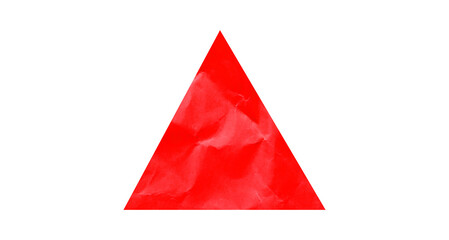 Red triangle icon. Triangle symbol with wrinkled texture on transparent background.