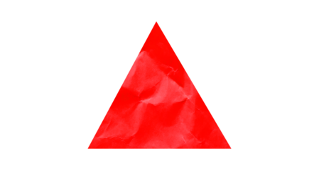 Red triangle icon. Triangle symbol with wrinkled texture on transparent background.