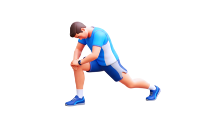 3d cartoon athlete stretching prerun flexibility, fitness warmup, exercise model, isolated on transparent background
