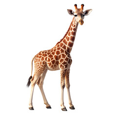 Fototapeta premium A majestic giraffe standing tall, isolated on transparent background, showcasing its unique patterned coat and graceful posture in a captivating image