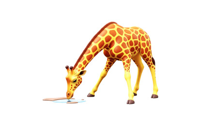 adorable 3d cartoon giraffe quenching thirst a delightful animated asset for childrens projects, isolated on transparent background