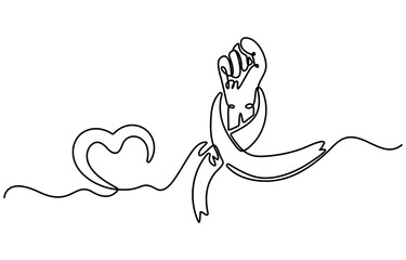 Continuous one line drawing of breast cancer awareness ribbon. One line drawing illustration of breast cancer. World breast cancer awareness day concept line art. Editable outline