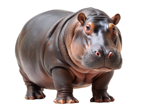 A captivating closeup of a hippopotamus, isolated on transparent background, showcasing its massive size and distinctive features in stunning detail