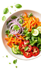 Fresh vegetable salad with cucumbers, tomatoes, and basil in bowl  