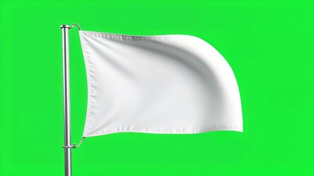 White flag waving on pole with green background symbolizing surrender and peace

