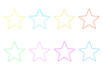 Obraz premium Eight glowing neon star outlines in various bright colors on a black background