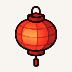 Flat style hanging red lantern with warm glow, symbol of festivity and celebration.
