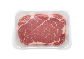 Top View of a Single Raw Steak in Plastic Packaging: Perfect for Restaurant Menus, Grocery Ads, and Culinary Content isolated on transparent background
