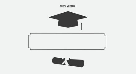 Graduation Cap Diploma and Blank Banner Vector Illustration for Education and Success