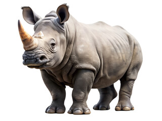 Obraz premium A majestic rhinoceros stands tall, its powerful presence captured against an isolated on transparent background, showcasing its strength and beauty