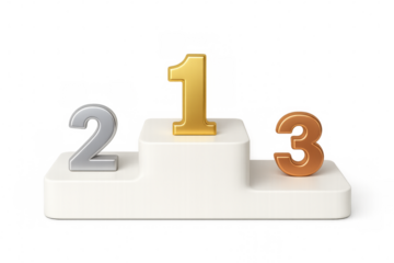 Winners podium with gold, silver and bronze medals on transparent background