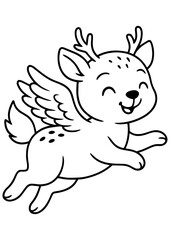 Fototapeta premium Black and white vector of a cute winged fawn, ideal for engraving, laser cutting, prints, and creative design projects