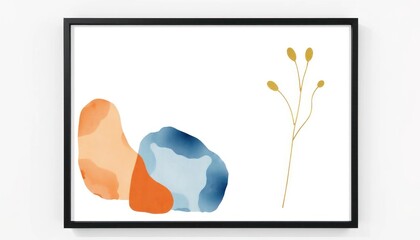 Minimalist Abstract Watercolor Art with Botanical Accent