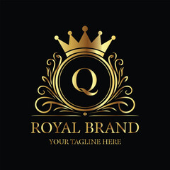 Elegant Gold Crown Logo with Letter Q